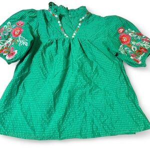 Green women top with Embroidered floral Accents